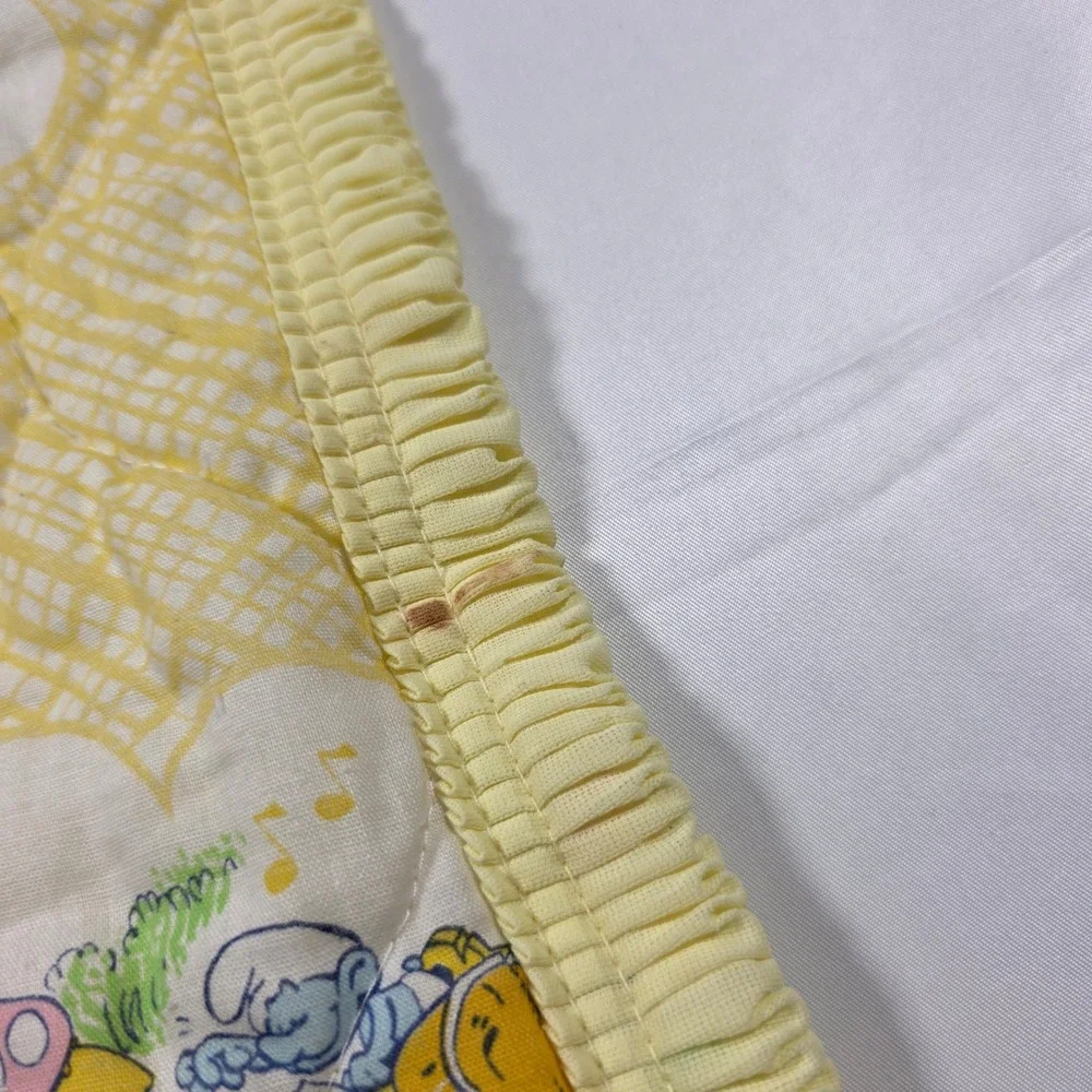 Vintage 1983 Smurfs Quilted Baby Changing Pad Yellow Gingham Dundee 26x15 Pocket